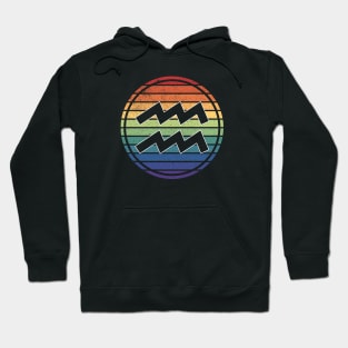 Vintage Distressed Rainbow Gay Pride Zodiac Aquarius Hoodie